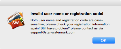 Invalid registration error in Star Watermark for Mac
