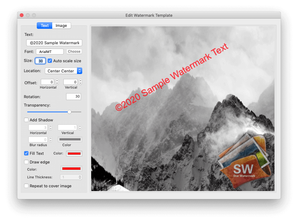 Create text watermark in Star Watermark Free