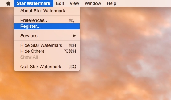Registration menu in Star Watermark for Mac