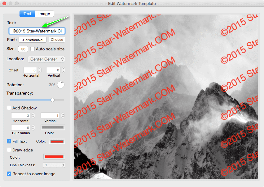 Star Watermark Edit Template Interface