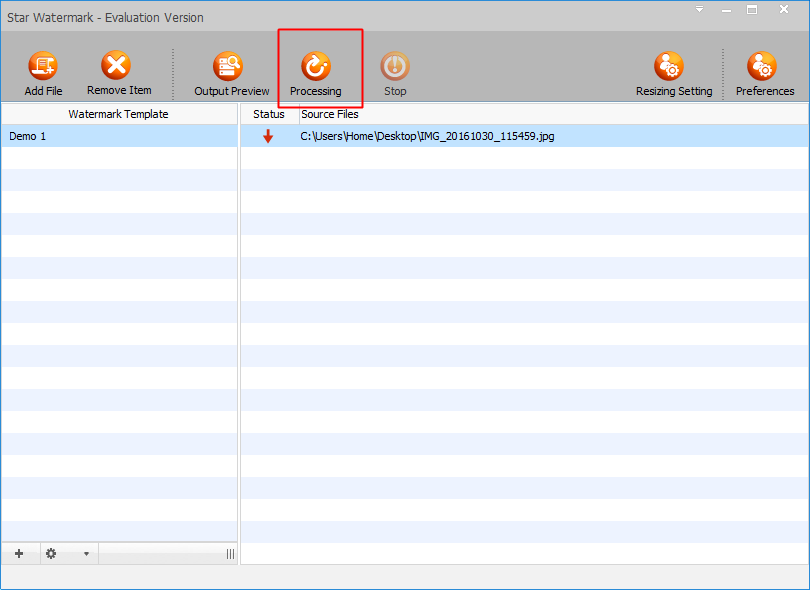 Processing images to resize in Star Watermark for Windows